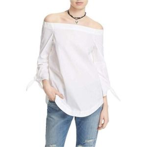 NWT FREE PEOPLE Show Me Some‎ Shoulder Boho Peasant Top in White $78 - XS